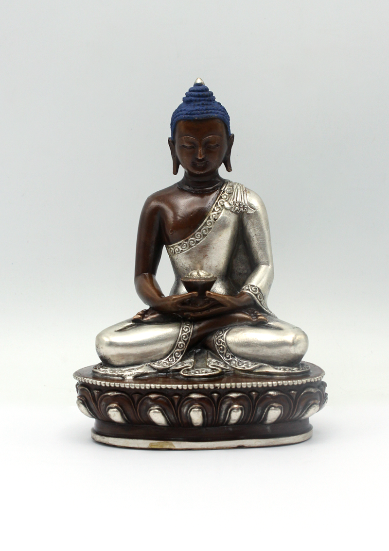 Copper Amitabha Buddha Statue with Silver Robe 5.5"