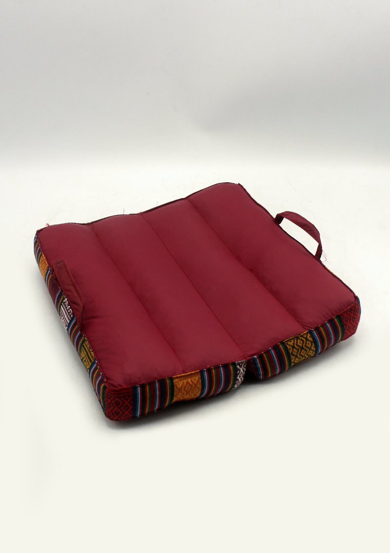 Crimson Foldable Gheri Border Meditation Cushion