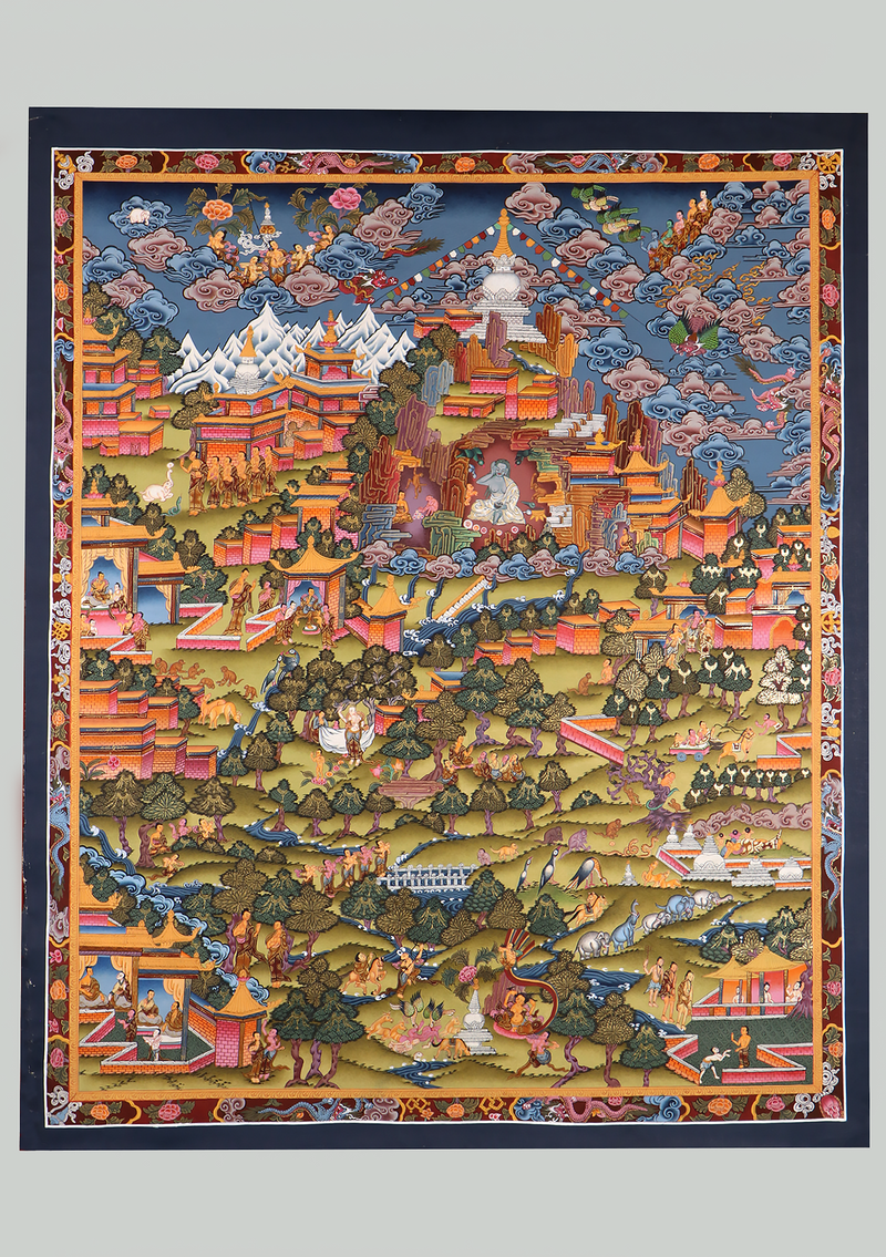 The Tale of Two Enlightened Beings Shakyamuni Buddha and Milarepa  Thangka Painting