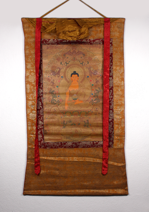 Shakyamuni Buddha Hongkong Silk Brocade Thangka Painting