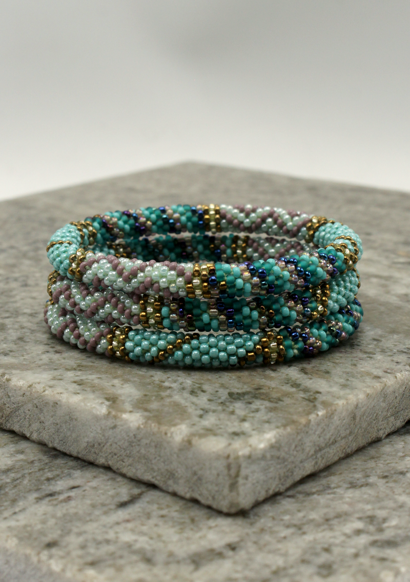 Blue Stripes Roll on Beads Bracelet