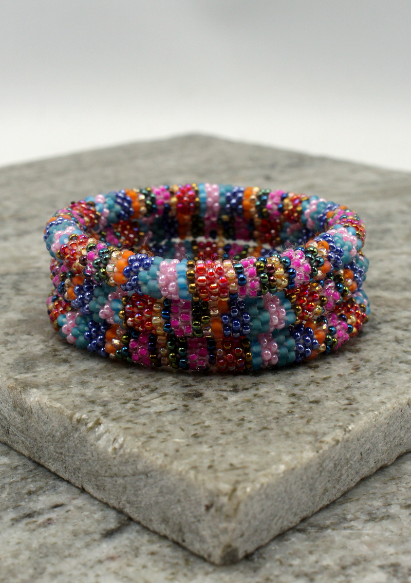Blue Rainbow Roll on Beads Bracelet