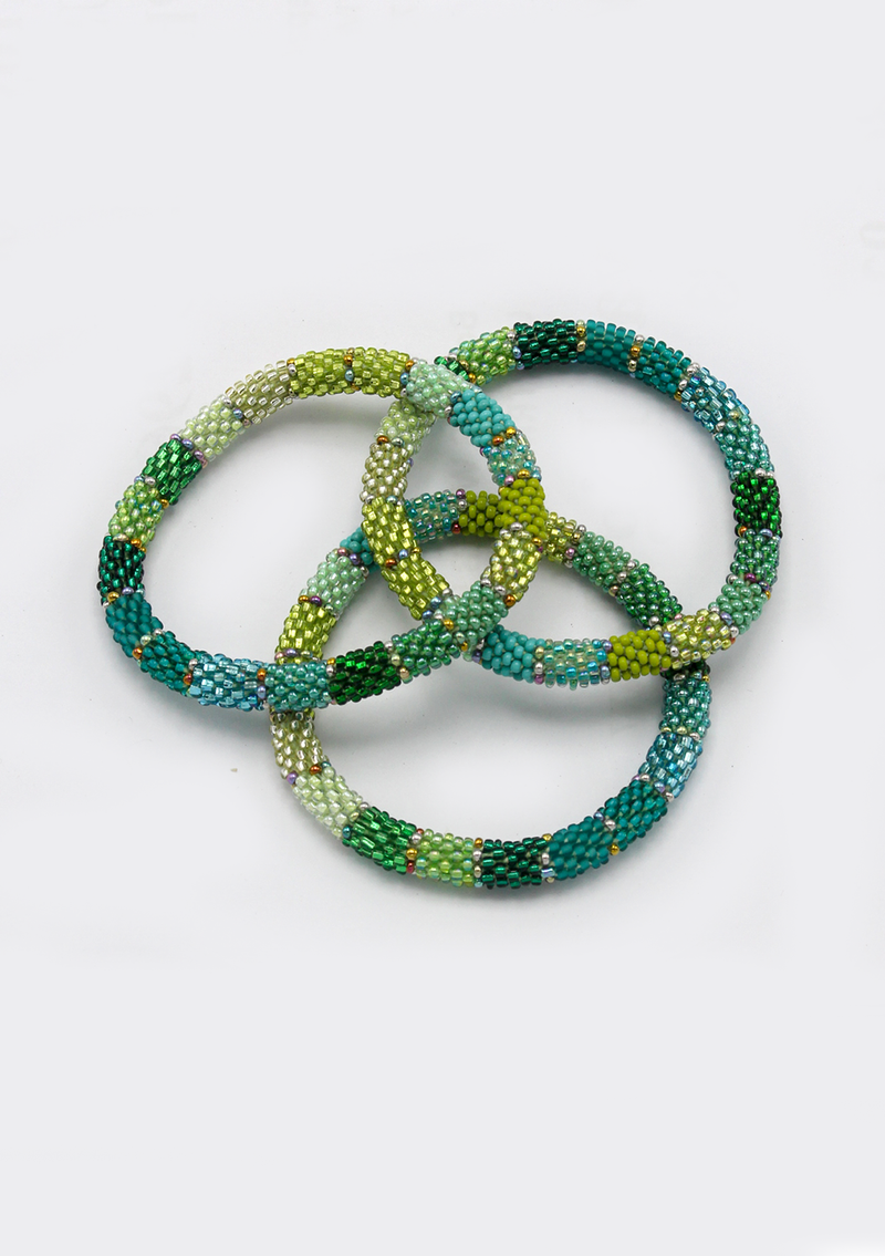 Roll on Beads Green stripe Bracelet - NEW BATCH
