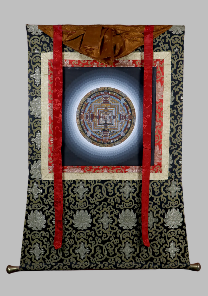 Thousand Petal Lotus Kalachkara Mandala Brocade Thangka Painting
