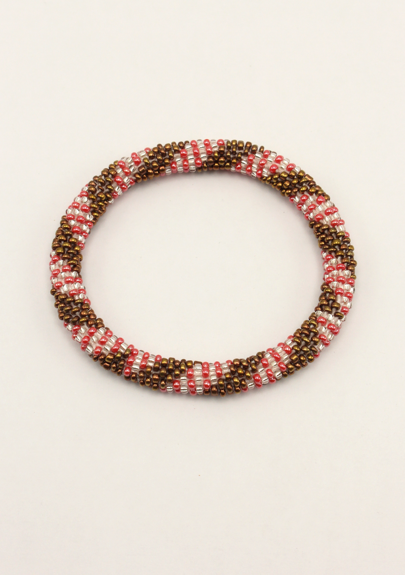 Red Brown Stripes  Roll Beads Bracelet