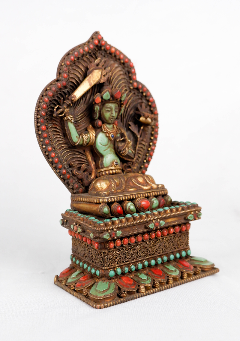 Turquoise Inlaid God of Wisdom  Manjushri Statue