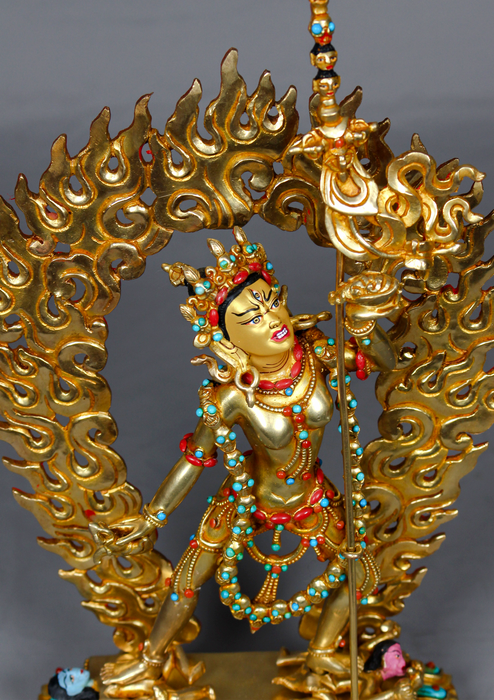 24K Gold-Gilded Vajrayogini Statue with Turquoise & Coral Inlay – 10.5"