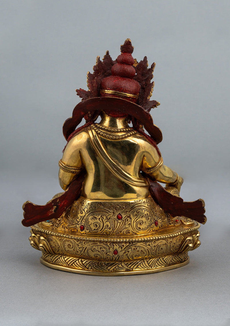 Fully Gold Plated Dzambhala Statue with Stone Inlays 7.5"H