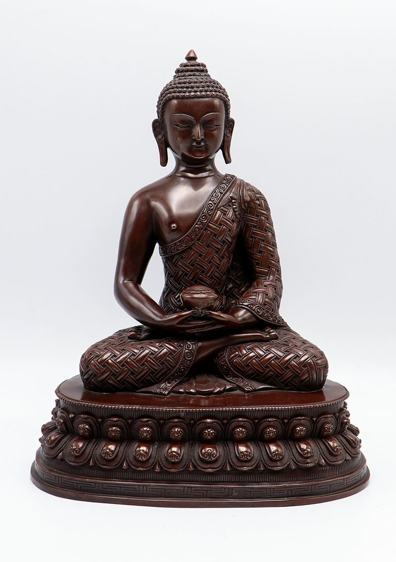 Copper Oxydized Sukul Butta Amitabha Buddha Statue 11.5"H