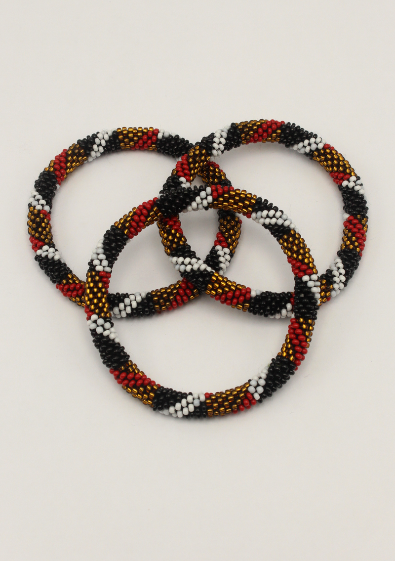NEW Golden Red Black Stripe  Leopard Roll Beads Bracelet