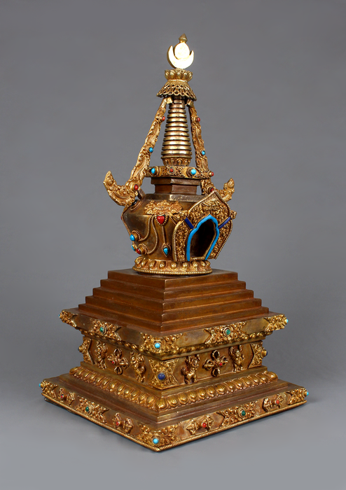 Handcrafted  Gold Plated Chorten Stupa 13" H