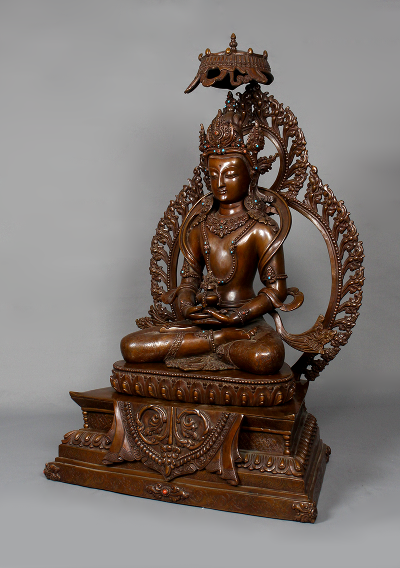 Oxidized Copper Aparmita Statue with Chatra 1.7 feet high