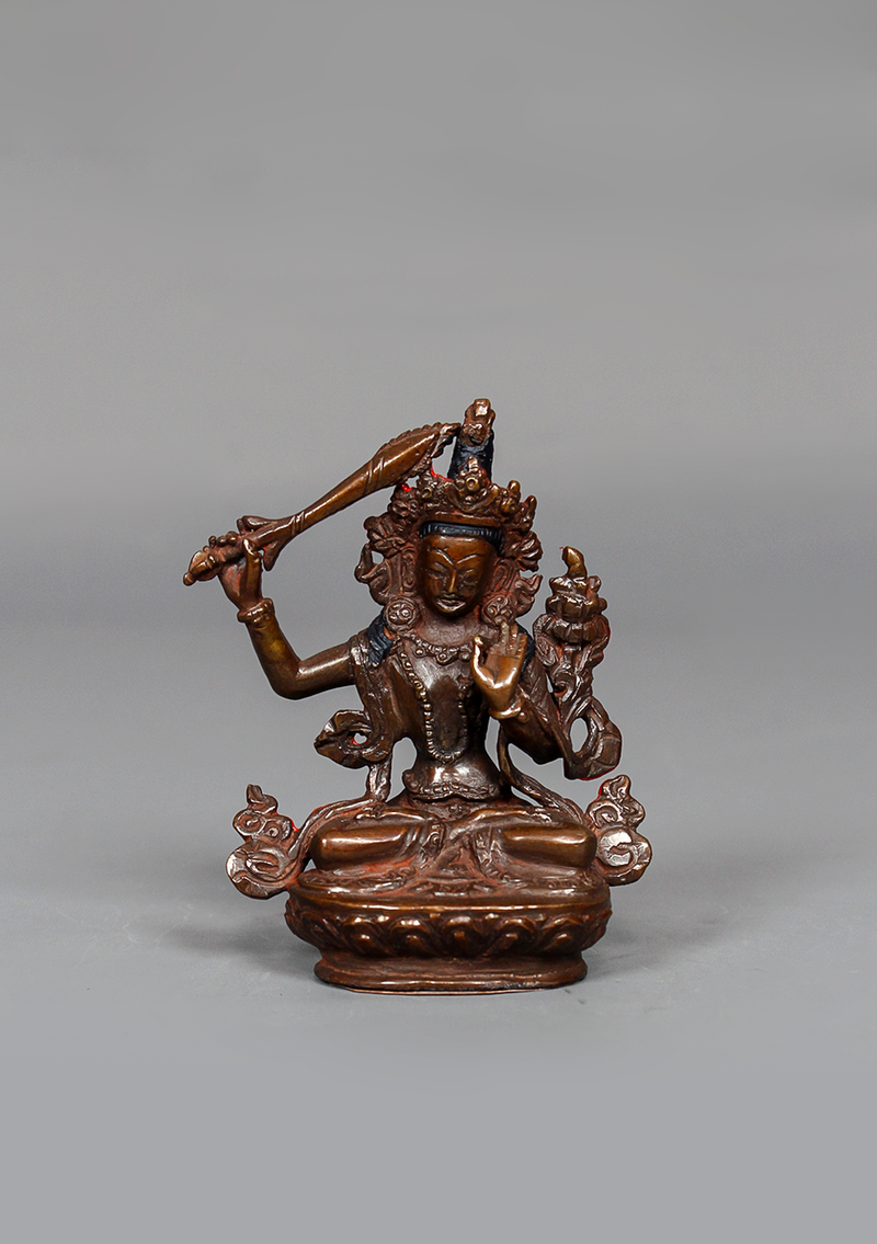 Copper Oxydized Manjushree Statue 3.5" H