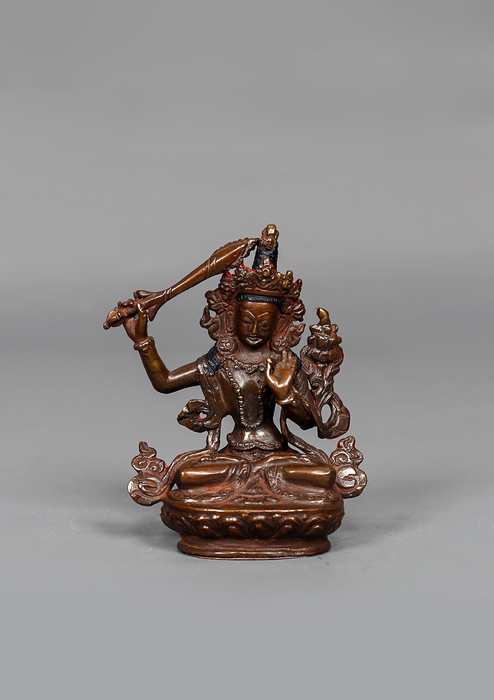 Copper Oxydized Manjushree Statue 3.5" H