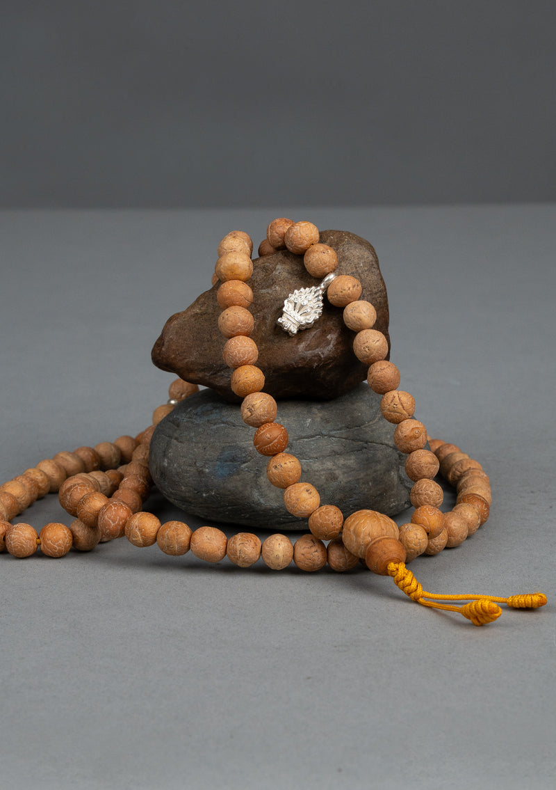 10 mm Original Bodhi Seed Prayer Mala with Sterling Silver Mala Counter