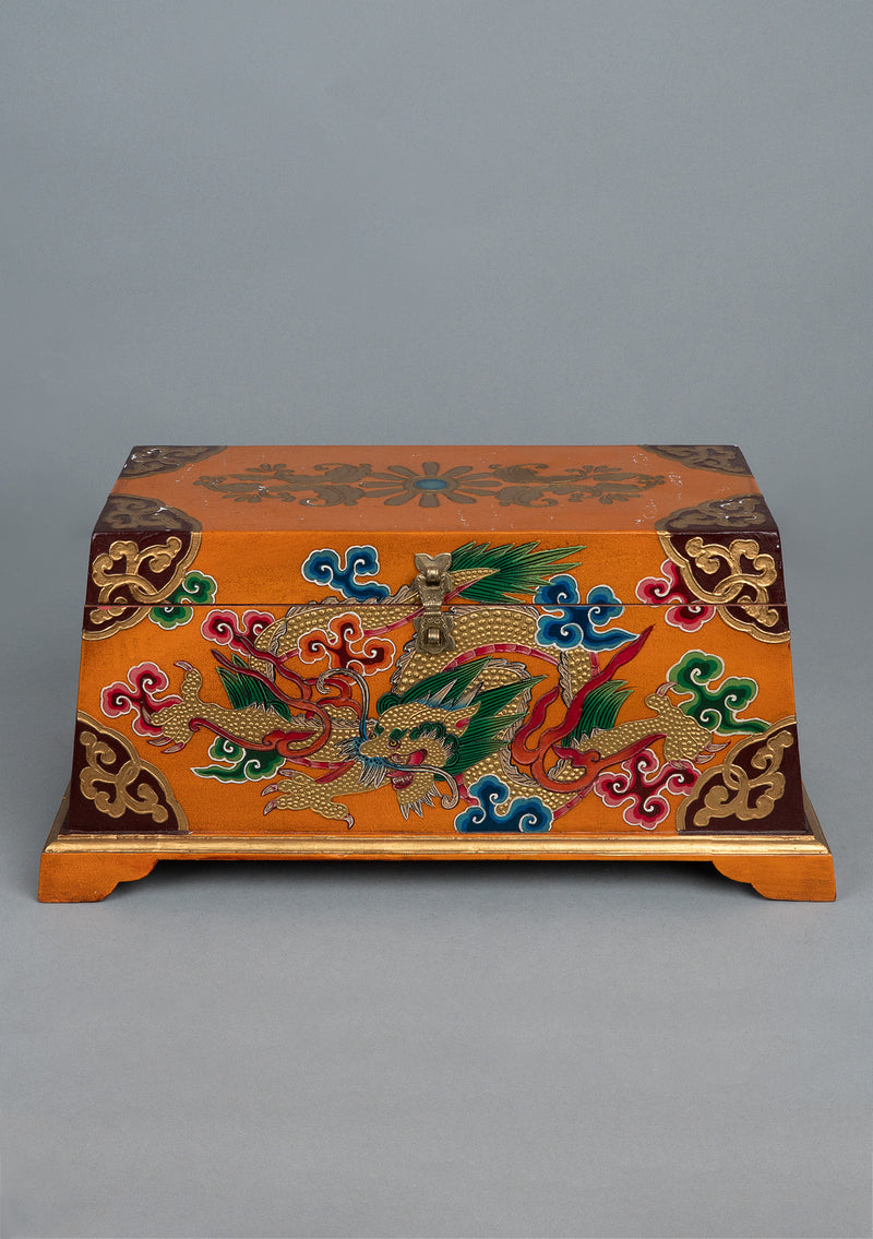 Handpainted Tibetan Dragon Wooden Altar Box