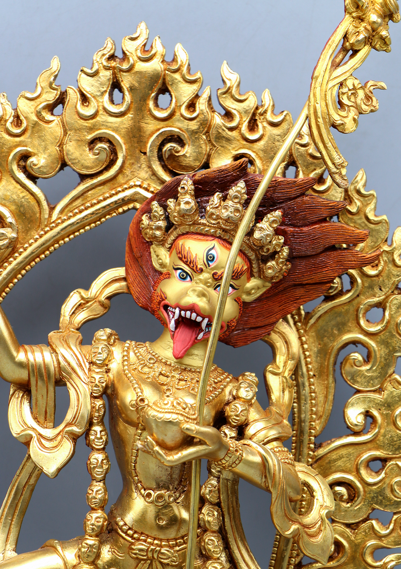 Fully Gold Plated Simhamukha Statue 13.5"H