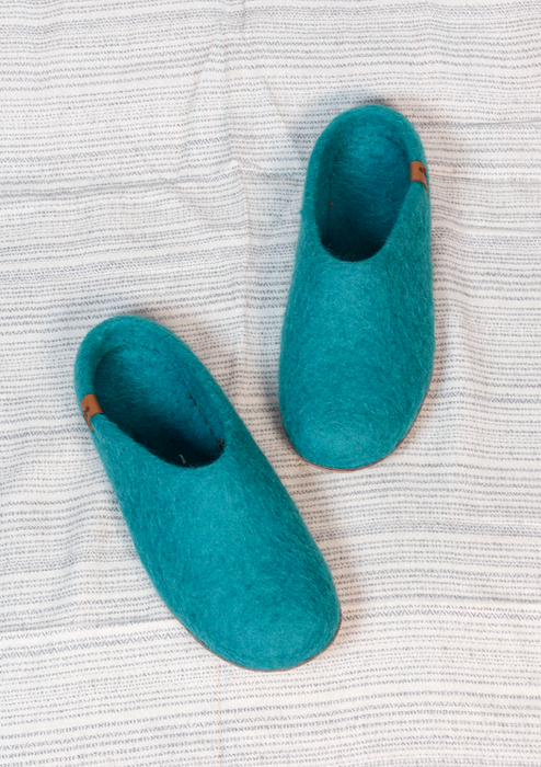Handmade Sea Blue  Premium Classic Felt Slippers