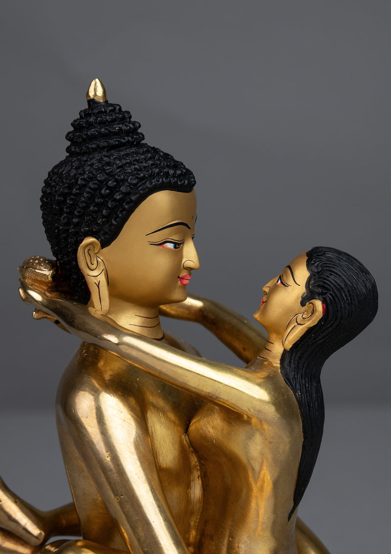 Samantabhadra 24k Gold Gilded Buddha Shakti Statue 9"H