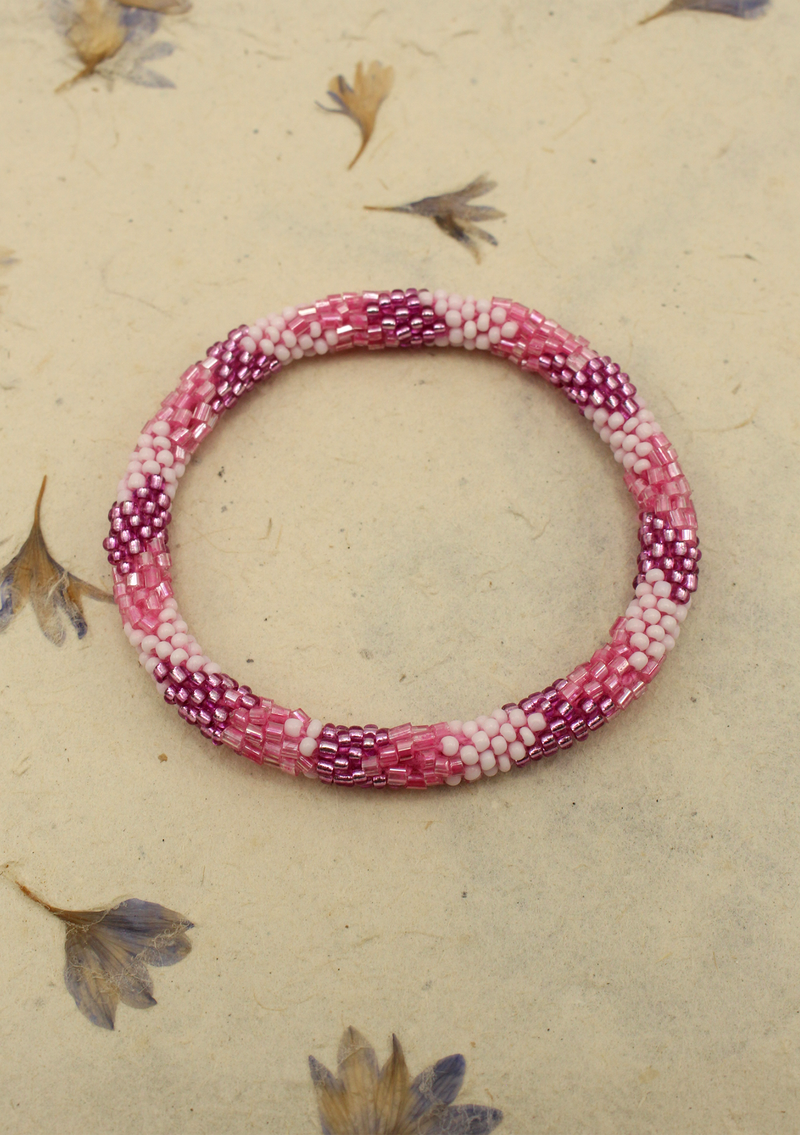 Baby Pink stripes Roll on Beads Bracelet