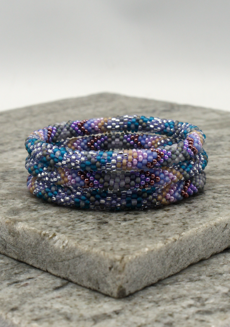 Purple Blue Roll on Beads Bracelet