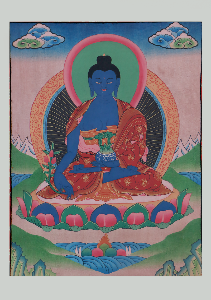 Medicine Buddha Brocade Thangka Painting