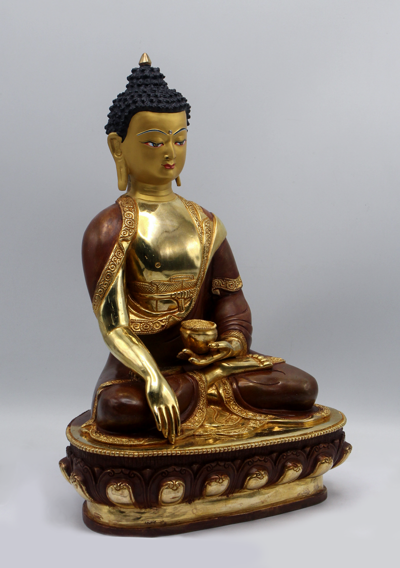 Partly Gold Plated Copper Shakyamuni 13" H