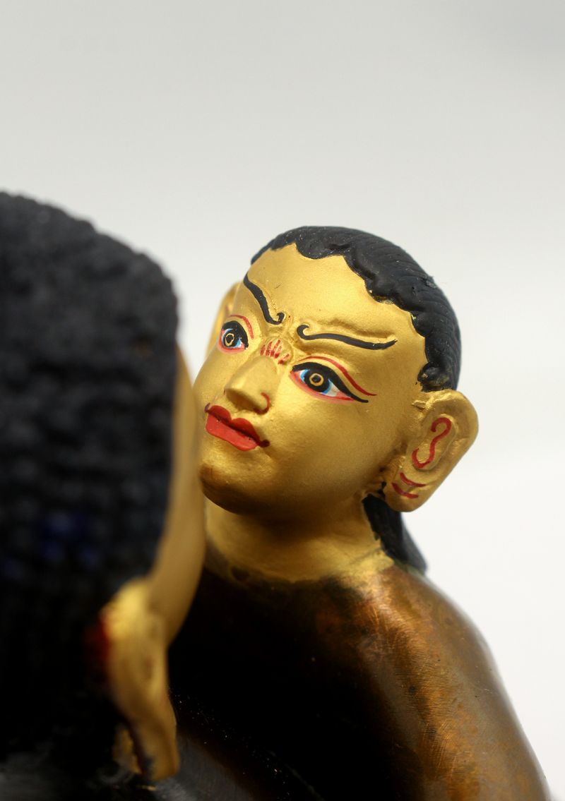 Gold Face Painted Copper Buddha Shakti Samantabhadra Statue 7.5"H