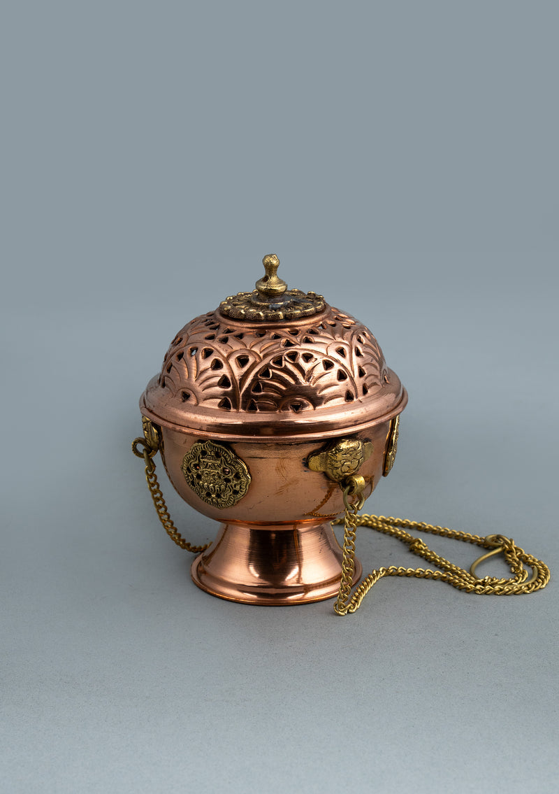 Auspicious Symbol Carved Round Hanging Incense Burner