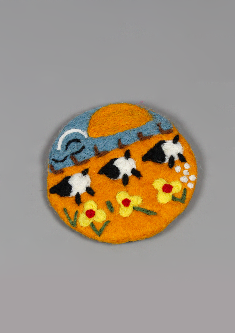 Felt Round Coaster With Flower Design