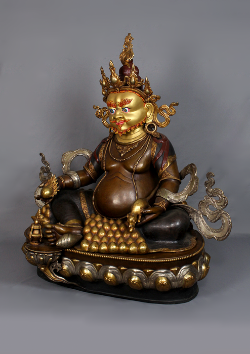 Large 2 ft Partly Gold-Plated Dzambala Statue – Handcrafted Tibetan Buddhist Wealth Deity Sculpture