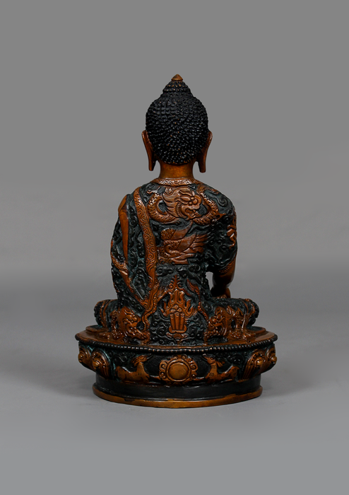 Copper Oxidized Fine Carving Shakyamuni Buddha Statue 8"H