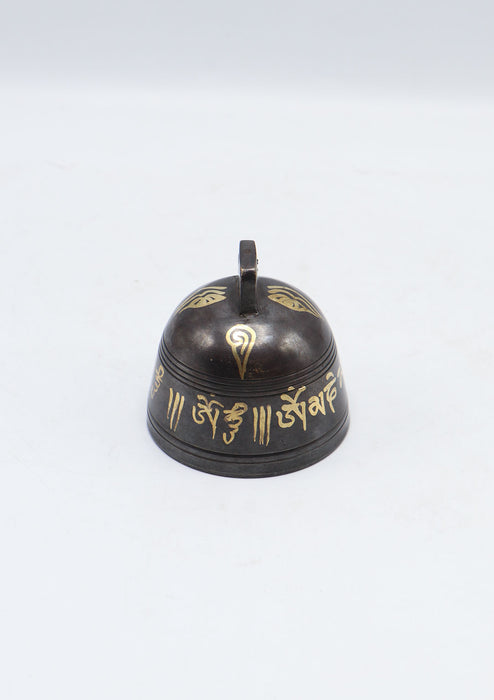 Buddha Eyes and Om Mani Mantra Painted Brass Bell
