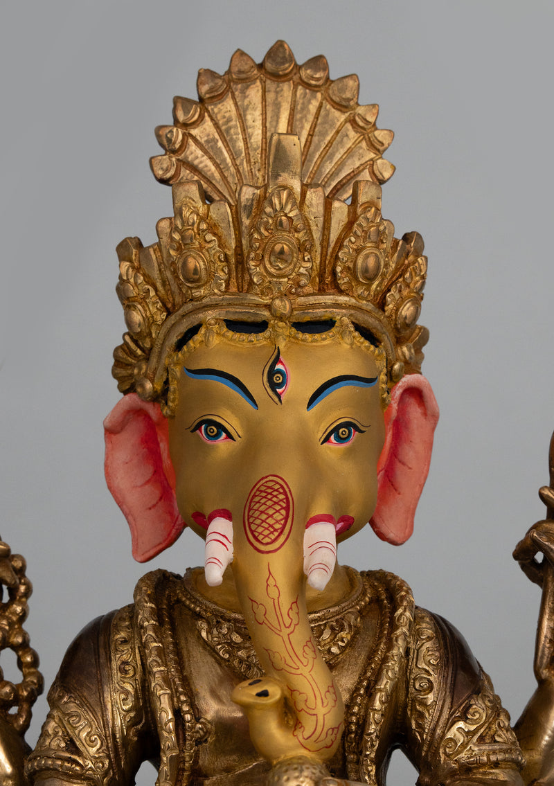 Partly Gold Plated Ganesh Statue 12"H