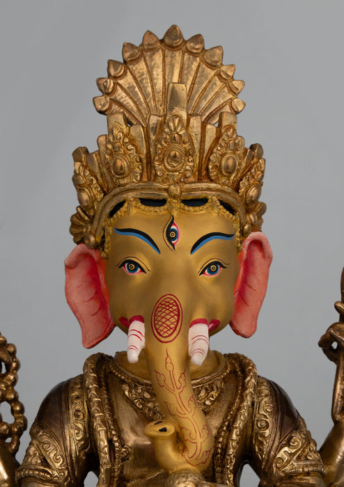 Partly Gold Plated Ganesh Statue 12"H