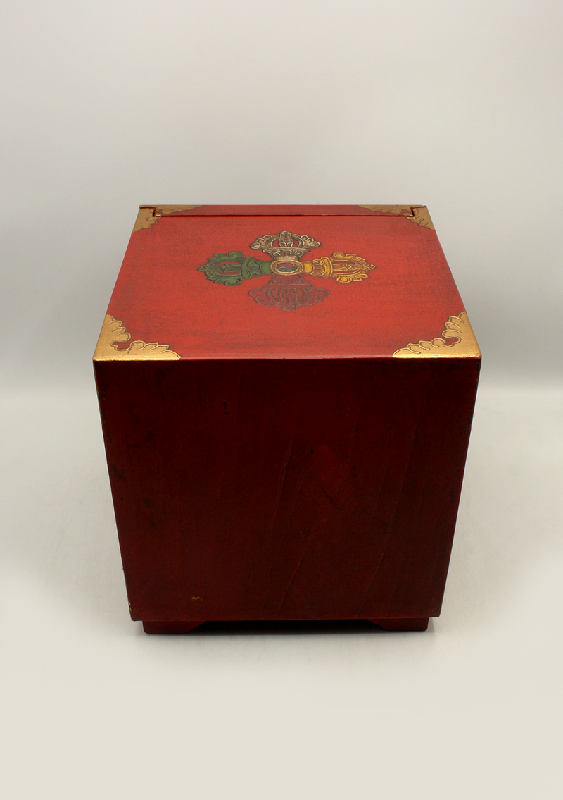 HandCrafted Tibetan Wooden Box for the Ritual Treasure Vase- Three Jewels