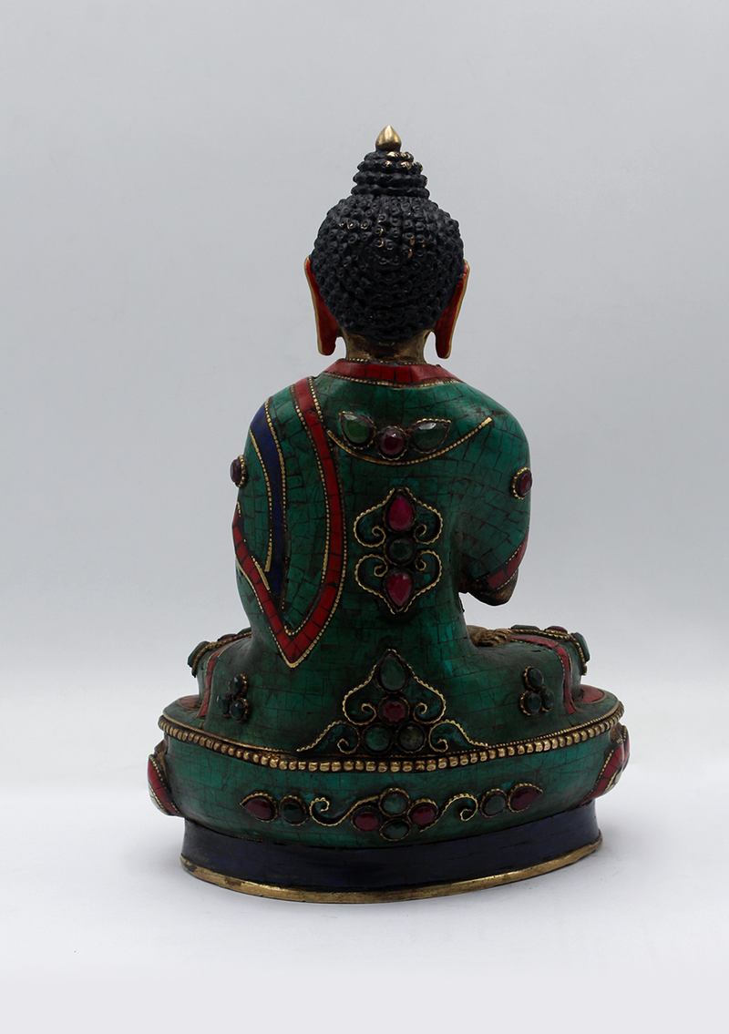 Stone Inlaid Copper Vairocana Buddha Statue 8.5"H