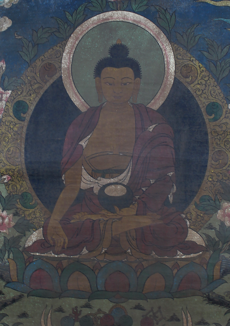Antique Ratnasambhava Brocade Thangka Painting