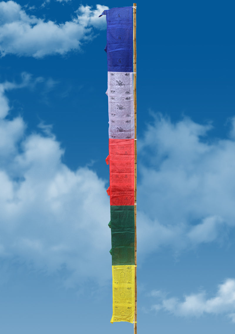 Extra Large Tibetan Deities and Windhorse Vertical Pole Prayer Flags