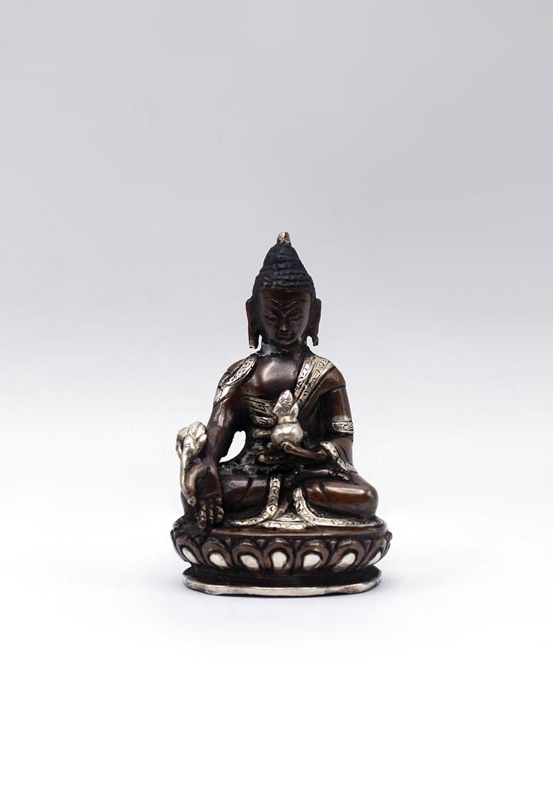Copper Silverplated  Medicine Buddha Statue 3"H