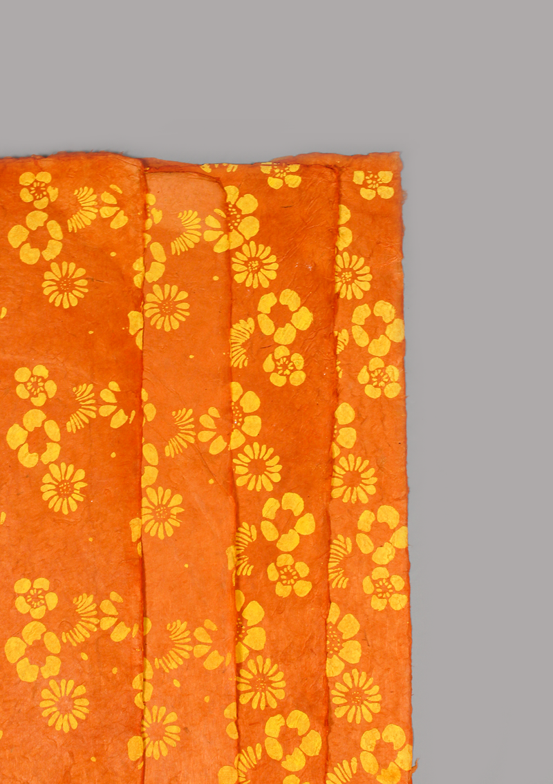 Flower Printed Yellow and Orange Lokta Paper Gift Wrap
