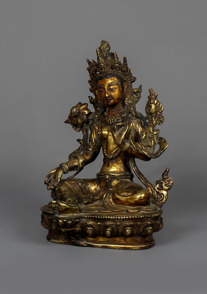 Antique Style Green Tara Statue 8.75" H