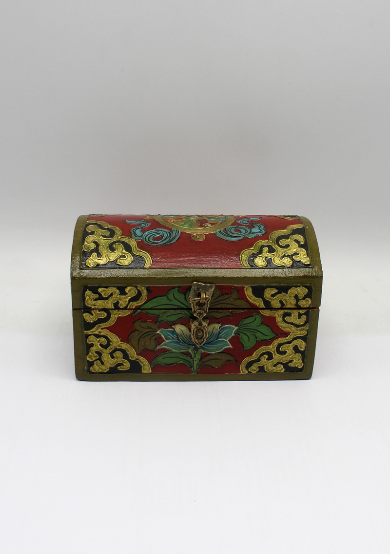 Handpainted Tibetan Wooden Optical Boxes with Dharmachakra- Medium