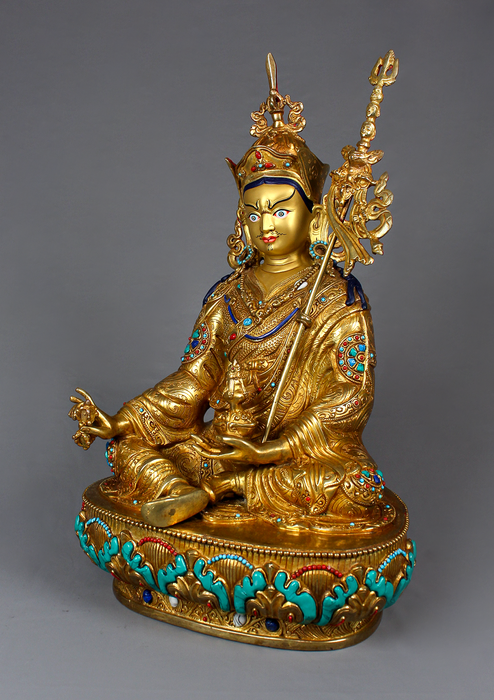 Guru Rinpoche 24K Gold Gilded Copper  Statue 15"H