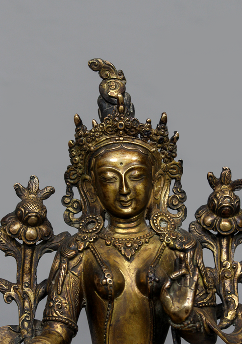 Antique Style Copper Green Tara Statue 9.25" H