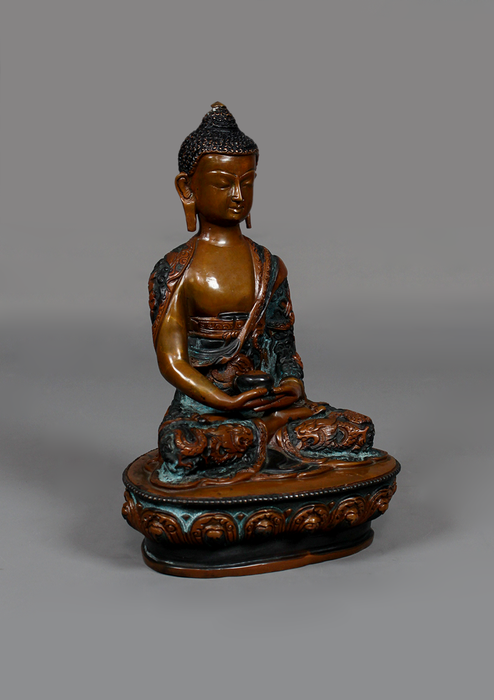 Antique Copper Amitabha Buddha Statue 8"H