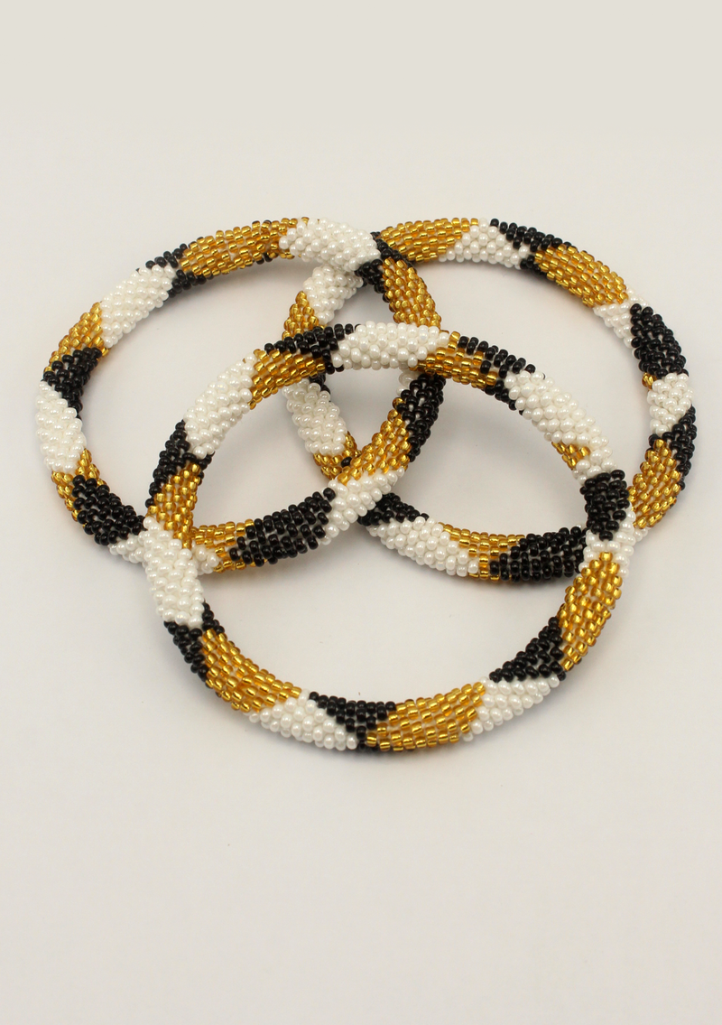 Black Burfi Golden White Beads Bracelet