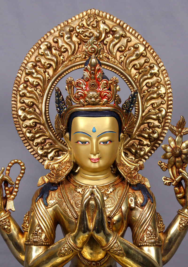 Fully Gold Plated Chenrezig Statue 1.7 feet high