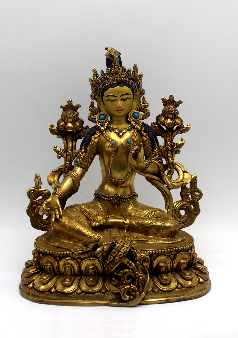 Masterpiece 24 K Gold Green Tara Statue 9" H