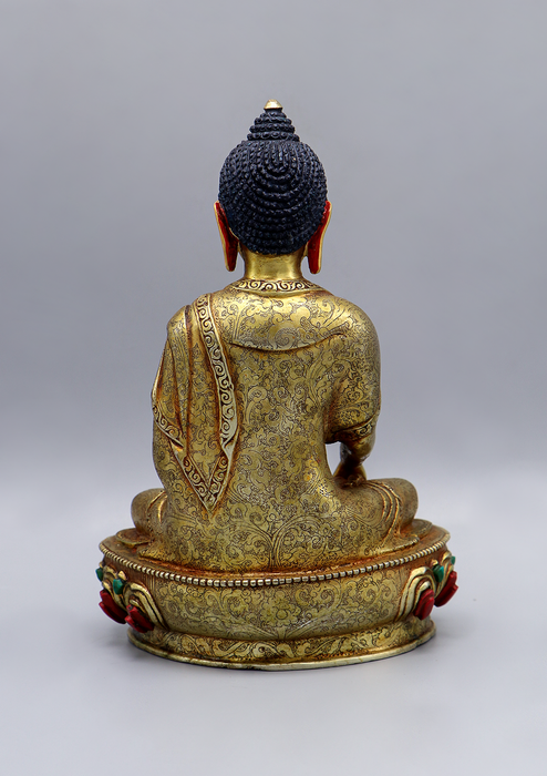 Fully Gold Plated Stone Inlaid Shakyamuni Buddha Statue
